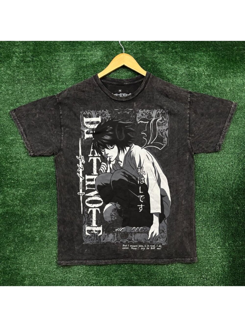 Death Note Anime L I Do Exist Now Try To Kill Me Mineral Wash T-Shirt Medium